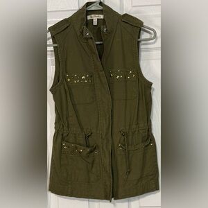 True Freedom Embellished Utility Vest Small Olive Green Studded